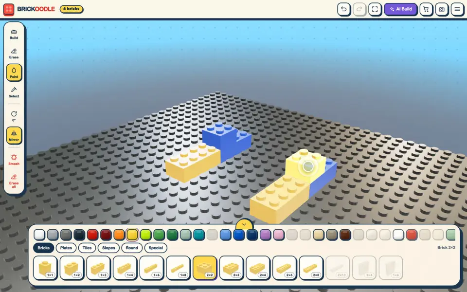 Mirror placing a matching twin brick across the center line, then bricks repainted yellow