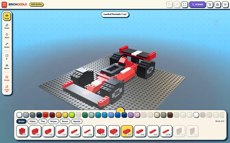 The Formula 1 car Starter build loaded on the plate from the Workshop